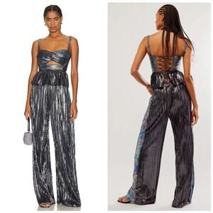 NWT Sabina Musayev Adam Aaron Irridescent Silver Pants Set $445 Small